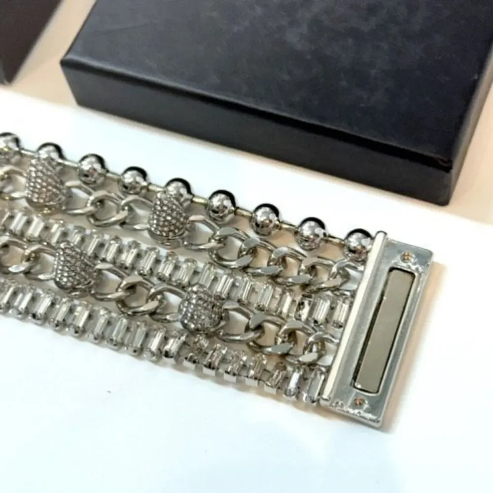 NBD Layered Bracelet in Silver Rhinestone Pave Studs Chunky REVOLVE Jewelry